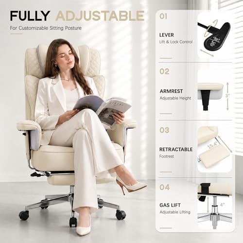 Office Desk Chair, High-Back Big and Tall Leather Chair with Footrest - Image 6