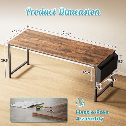 PRAISUN 71'' Computer Desk with Fabric Storage Bag - Image 3