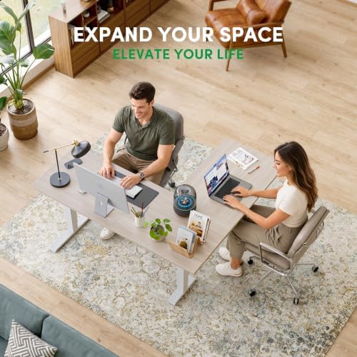 FEZIBO 63" x 55"L Shaped Standing Desk Adjustable Height, Electric Stand up Corner Computer Desk, Sit Stand Home Office Desk with Splice Board, Light Walnut Top/White Frame - Image 2