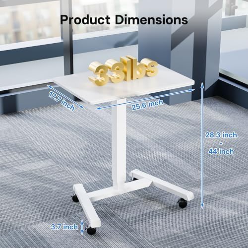 BONTEC Mobile Standing Desk Adjustable Height,Rolling Laptop Cart with Hook - Image 2