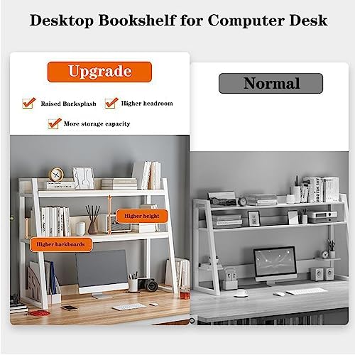 Ladder Desktop Shelf, Desk Hutch 3-Tier for Computer Desk, Desktop Display Rack, Multipurpose Vintage Metal and Wood Desktop Bookshelf Storage Organizer for Dorm Office Home,Black a,22x13x35" - Image 4