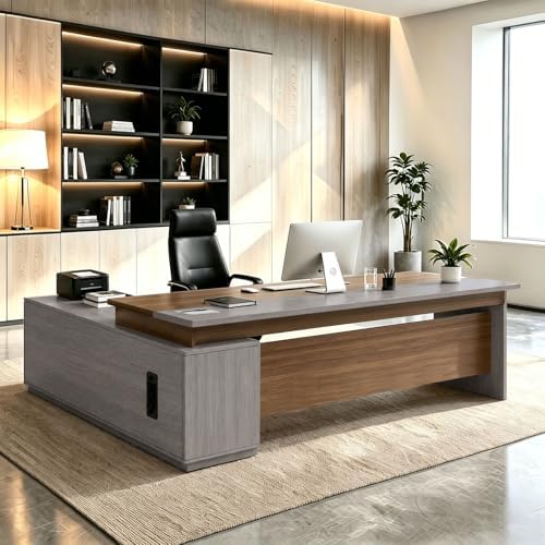 L Shaped Executive Desk with Drawers, Large Wood Workstation, Modern Executive Office Furniture for Home Office and Business Workspace, Multiple Sizes & Colors by Unknown