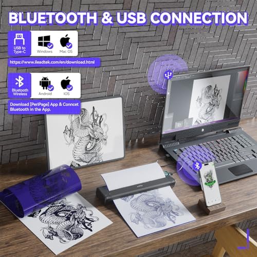 PeriPage P90 Wireless Tattoo Stencil Printer - Portable Thermal Printer with Bluetooth & USB for Smartphone/PC, 5 Free Stencil Papers & USB-C Cable Included, Professional & Beginner - Image 2