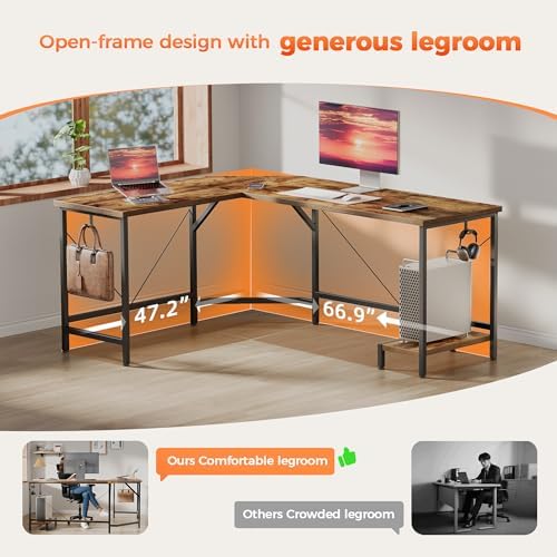 Mericonia 67 inch L Shaped Desk with CPU Stand, Large Corner Gaming Desk - Image 4