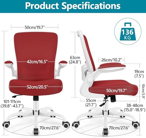 FelixKing Office Chair, Ergonomic Desk Chair Breathable Mesh Chairs Adjustable High Back Lumbar Support Flip-up Armrests, Executive Rolling Swivel Comfy Computer Chairs Home Office Fire Brick - Image 2