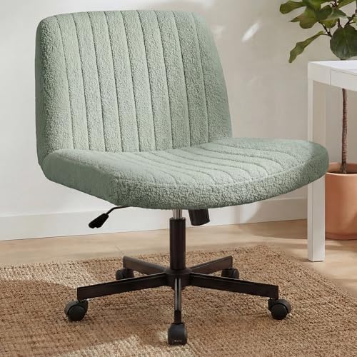 Orange Factory Criss Cross Chair with Wheels, Wide Vanity Seat, Green Teddy by OrangeFactory