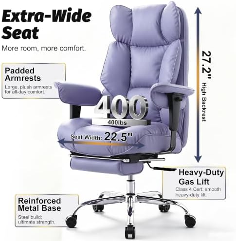 Efomao Executive Office Chair 400lbs,Purple Big and Tall Desk Chair - Image 3