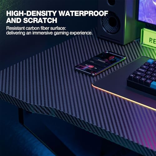 Grandder Gaming Desk Z Shaped 40 Inch Gamer Workstation, Home Computer Carbon Fiber Surface Gaming Desk PC Table with Headphone Hook, Carbon Fiber Black - Image 7