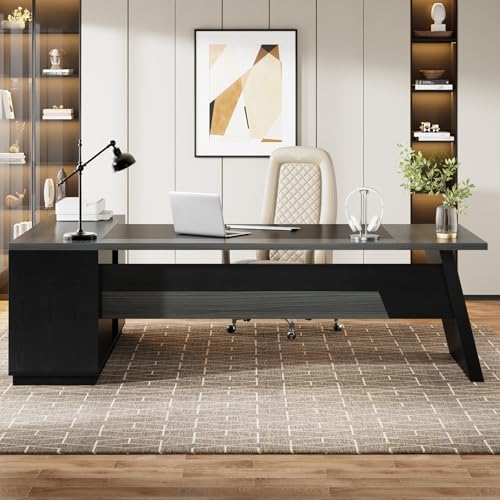 Tribesigns 78" L-Shaped Executive Desk, Large Modern Office Desk with Drawers and Lateral File Cabinet, Business Furniture with Storage Shelves, Big Computer Desk for Home Office (Grey + Blcak) - Image 4