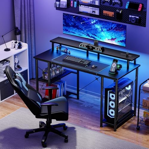 DUMOS 47” Gaming Desk with USB Charging Ports & LED Lights, Black - Image 2