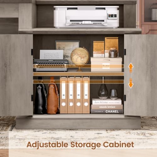 SEDETA Farmhouse 70.9" Executive Desk, Home Office Desk with File Drawers and Storage Cabinet, Computer Desk with Power Outlet for Home Office, Work Study Writing, Gray - Image 6