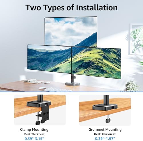MOUNTUP Triple Monitor Mount for Max 32 Inch Screen, Each Arm Holds 4.4-17.6lbs, 3 Monitors Desk Mount, Triple Monitor Stand for Desk, Adjutable Triple Monitor Arm with Clamp/Grommet Base - Image 5