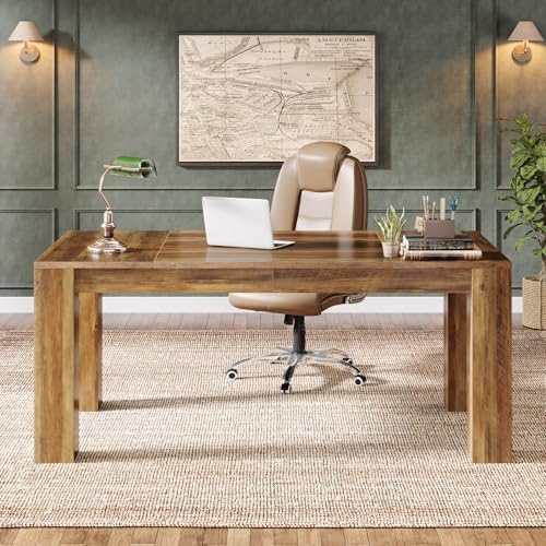 Tribesigns 63-Inch Executive Desk, Large Office Computer Desk, Simple Workstation Writing Table Study Table for Home Office, Rustic Brown - Image 4