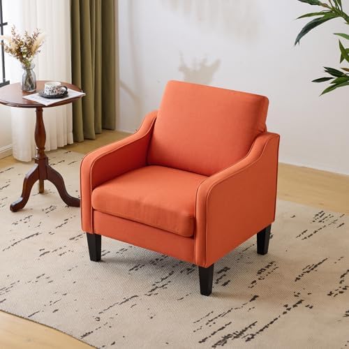 VINGLI Accent Chair, Linen Upholstered Orange Armchair for Living Room by VINGLI