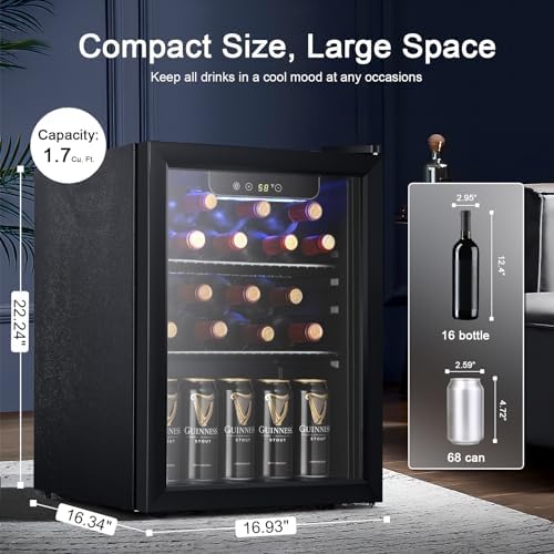 Antarctic Star Beverage Refrigerator Cooler Black, 1.7 Cu.ft, 40°F to 61°F, Mini Fridge for Soda, Beer, Wine, Glass Door,Adjustable Shelves & Digital Temperature beverage cooler for Home, Office Bar - Image 2
