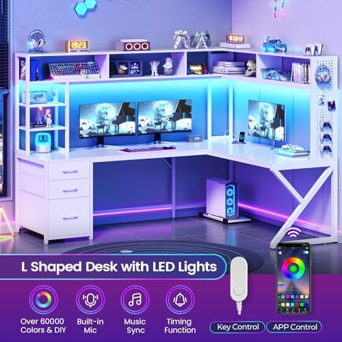 SEDETA Corner Gaming Computer Desk with Storage Drawers, Hutch, LED Lights - Image 4