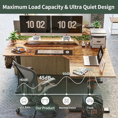 FEZIBO Triple Motor 63" L Shaped Standing Desk, Electric Standing Gaming Desk Adjustable Height, Corner Stand up Desk with Splice Board, Black Frame/Rustic Brown Top - Image 6