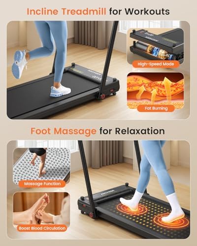 FUNMILY Upgrade Walking Pad Folding Treadmill with 12%/15% Incline & Handle Bar, 3.5HP Foldable Under Desk Compact Treadmills for Home/Office/Gym, 400+lb Capacity, Shock Absorption - Image 3
