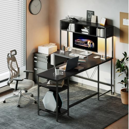 DUMOS 67" L Shaped Gaming Desk, Reversible Computer Desks with LED Lighting - Image 5