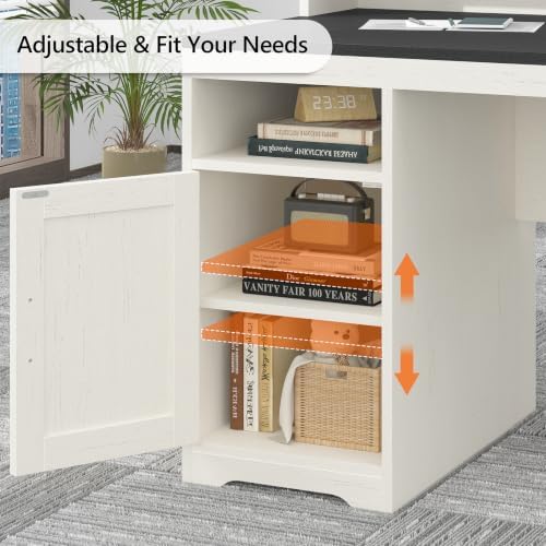 65" Farmhouse Computer Desk with Drawers and Printer Stand for Home Office - Image 6
