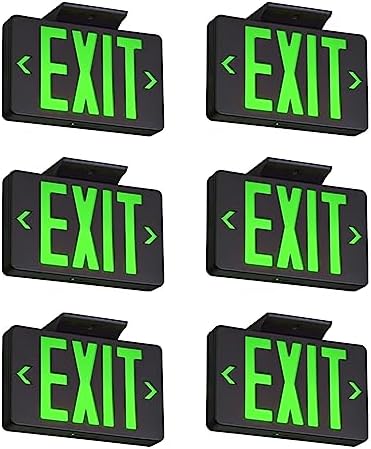 TANLUX Green Exit Sign with Black Housing, LED Emergency Exit Light with Battery Backup, UL Listed, Hardwired Exit Signs with Emergency Lights, Commercial Emergency Lights for Business - 6 Pack by Unknown