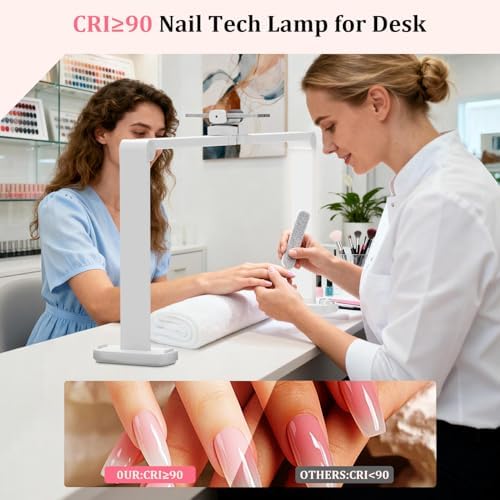 iVict Nail Desk Lamp, 34" Nails Tech Light with Phone Stand, 0-100% Adjustable Brightness, 3000K-6000K Color Temperature Led Desk lamp for Nail, Tattoos, Eyebrows, Beauty - Image 3