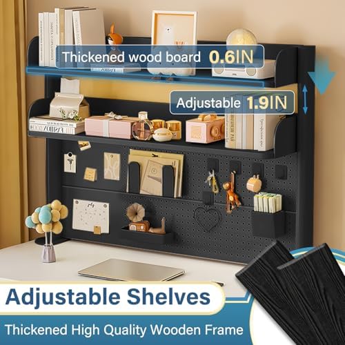 Clamp On Desk Pegboard Shelf, Black, 23.6in - Image 3