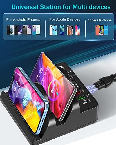 Wireless Charging Station with 6 USB Ports, 8 in 1 15W Dual Wireless Charger Station, 2 QC/2 PD USB Fast Charging Station, 80W Phone Charger for iPhone14/13/12/11/X/Samsung/Android/iWatch - Image 3