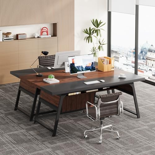 63" Modern Executive Desk with Storage Shelf & LED Light - Image 5