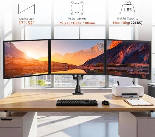 PUTORSEN Triple Monitor Mount for 17-32'' Screens, 22 lbs/arm - Image 2