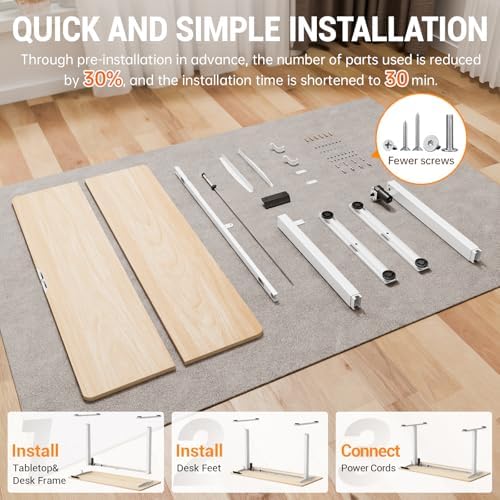 Veken 55 Inch Large Electric Standing Desk, Gaming Table, Nature - Image 4