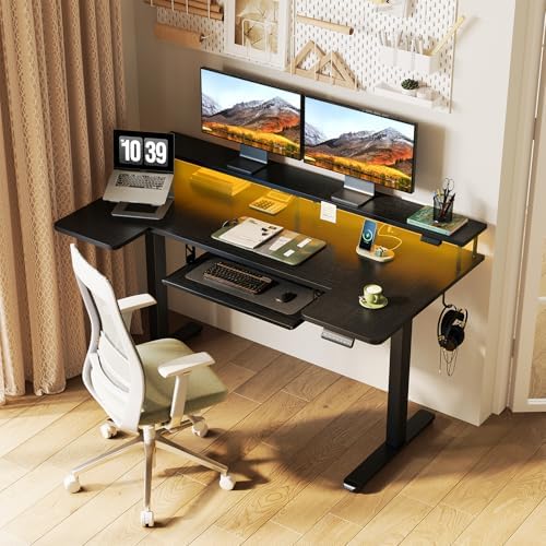 OffiGo 55 Inch U Shaped Electric Standing Desk with Keyboard Tray, Black - Image 2