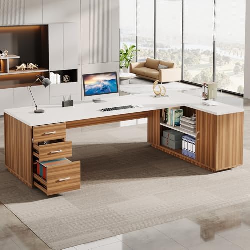 Tribesigns 85.8-Inch L-Shaped Executive Desk, Extra Large Home Office Desk - Image 3