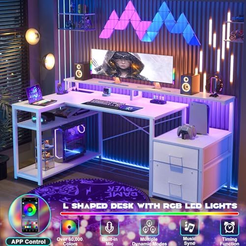 Aheaplus L Shaped Desk with File Drawer, Reversible L Shaped Gaming Desk - Image 4