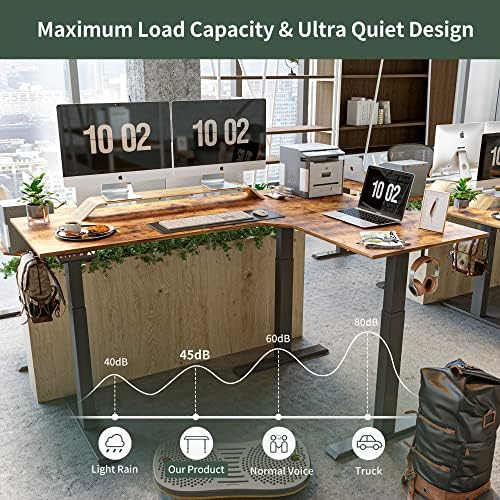 FEZIBO 75 Inches, Supports Over 300lbs, Large L Shaped Standing Desk, Electric Height Adjustable L Shaped Desk, Suitable for Home Office, Rustic Brown Top/Black Frame - Image 7
