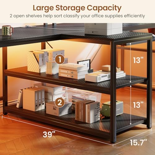 SEDETA 94.5" 2 Person Gaming Desk with Storage Shelves,Carbon Fiber Black - Image 4