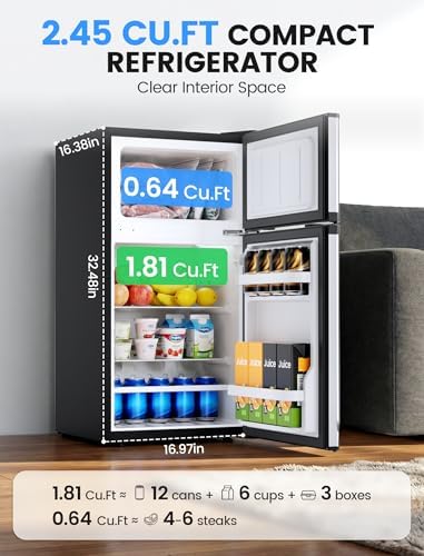 COWSAR 2.5 Cu.Ft Mini Dorm Fridge with Freezer for Bedroom, Office, Silver - Image 2