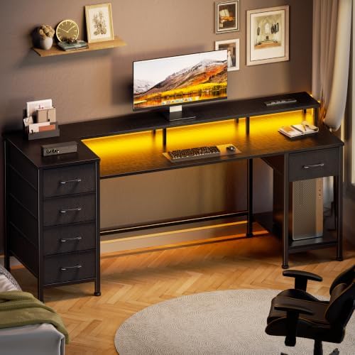 Korfile 61 Inch Gaming Computer Desk with Power Outlets,LED,5 Drawers,Black - Image 5