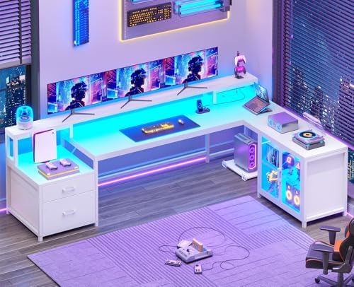 SEDETA 78.7” Large Gaming Computer Desk with Storage Drawers, LED Lights by SEDETA