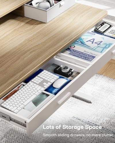 HUANUO 55 x 30 inch Electric Standing Desk with 4 Drawers, Natural - Image 4