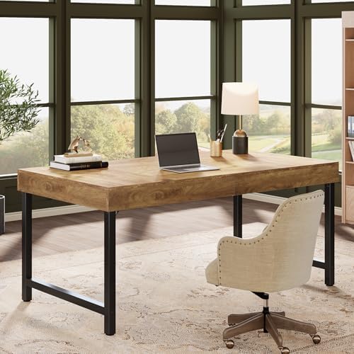 Tribesigns 55" Industrial Executive Desk for Home Office, Rustic Simple Computer Laptop Desk with Strong Metal Legs, Study Writing Table Business Workstation, Small Conference Table - Image 4