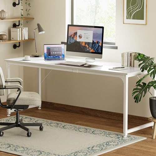 Huuger Computer Desk, 80 Inch Office Desk, Gaming Desk with Storage, Writing Desk Work Desk for Home Office, Study, Long Simple Desk, Large Legroom, Metal Frame, White - Image 7