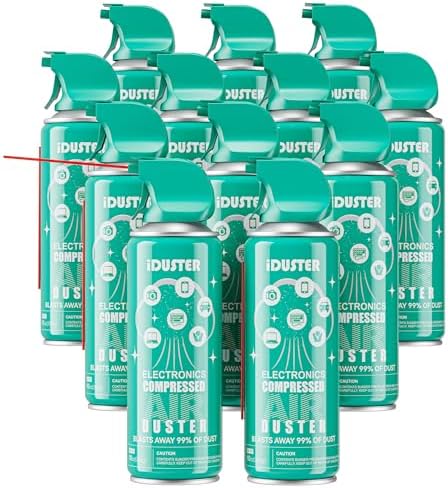 iDuster Compressed Air Duster for Electronics - Disposable Air Cans Cleaner Bulk for Computer and Keyboard, 12 Packs by iDuster