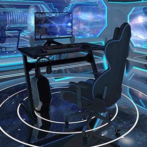 Tangkula Gaming Desk, Z Shaped Ergonomic Gaming Computer Desk, E-Sports Game Desk with Cup & Headphone Holder and Mouse Pad, Gamer Workstation, Carbon Fiber Surface and Z-Shape Steel Frame (Black) - Image 2