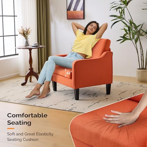 VINGLI Accent Chair, Linen Upholstered Orange Armchair for Living Room - Image 3