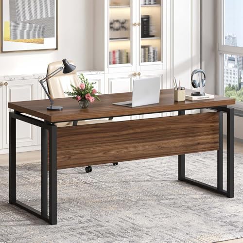 EXCEFUR Home Office Desk, Modern Computer Desk for Workstation, Wood Metal Executive PC Laptop Study Writing Table for Living Room, 53 Inch, Rustic Walnut - Image 3