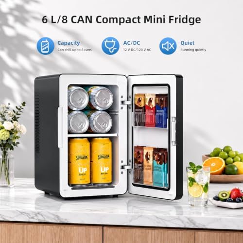 Antarctic Star Mini Fridge 6L/8 Can Portable Cooler,Personal Compact Refrigerator for Skin Care, Food,Drinks or Cosmetics, AC/DC for Bedroom, Car, Office,Black - Image 2