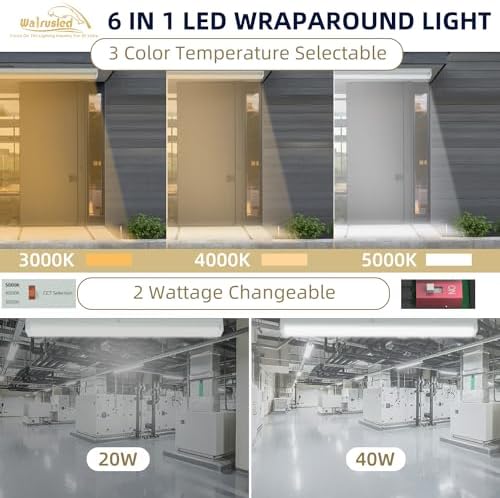4FT LED Wraparound Emergency Stairwell Light, Battery Backup, IP20, 20W(2500lm)/40W(5000lm), 3/4/5000K CCT Selectable, 100-277V, Flush Mount Commercial LED Wrap Shop Ceiling Light Fixture, FCC - Image 4