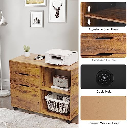 OLIXIS 3 Drawer Lateral File Cabinet, Rolling Printer Stand with Storage - Image 5