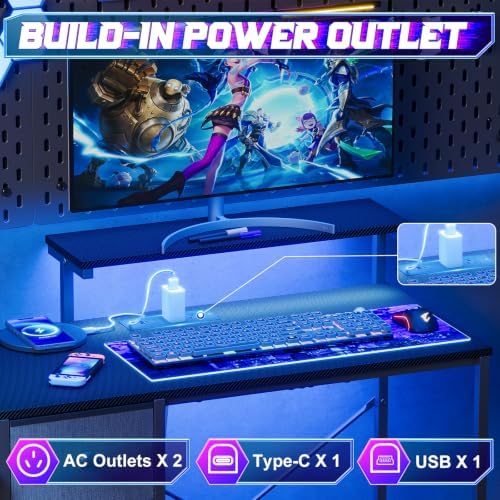 X-cosrack 33.5" Small Gaming Desk with LED Lights & Power Outlets, Drawers - Image 5